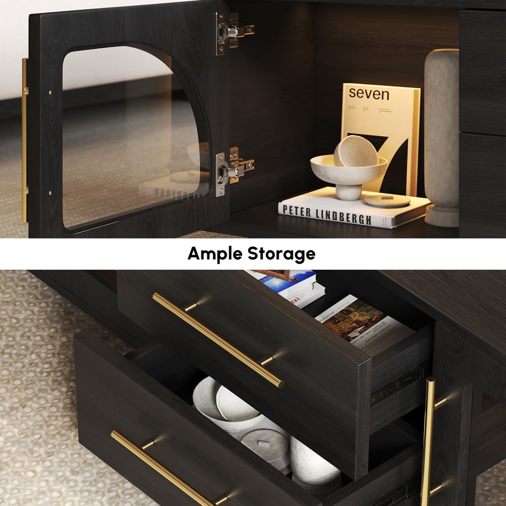 Arune 47" Coffee Table with Arched Glass Door and LED window image