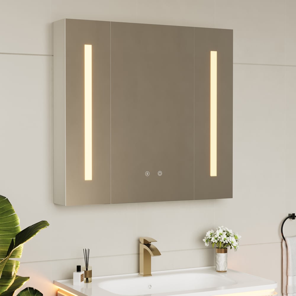 Moderner LED-Schminkspiegel für Badezimmer, 800 mm, zur Wandmontage, mit Stauraum