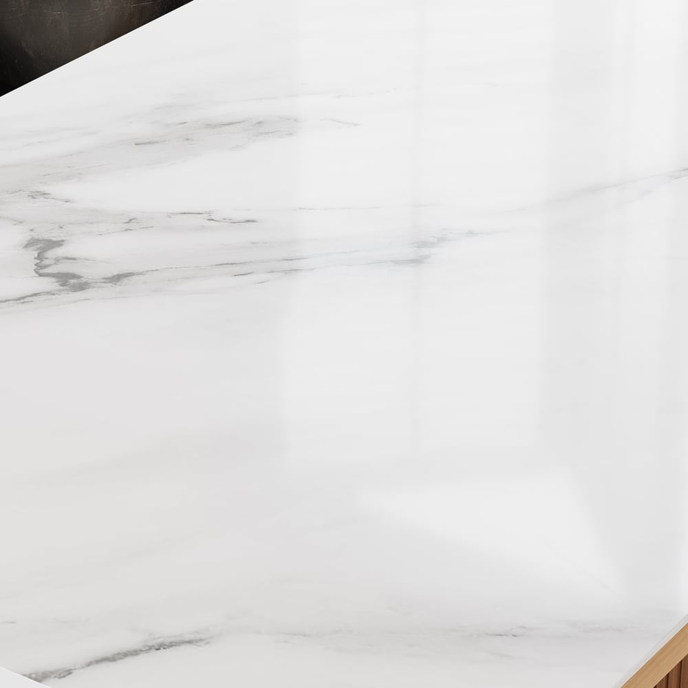 Modern White Ash Wood & Sintered Stone Rectangle Desk with 6 Drawers (63.8")