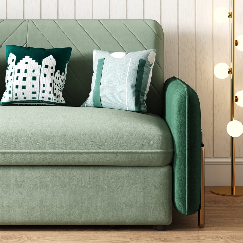 Sofá cama convertible tapizada de 2 plazas en tela terciopelo de 136 cm - verde imagen de ventana