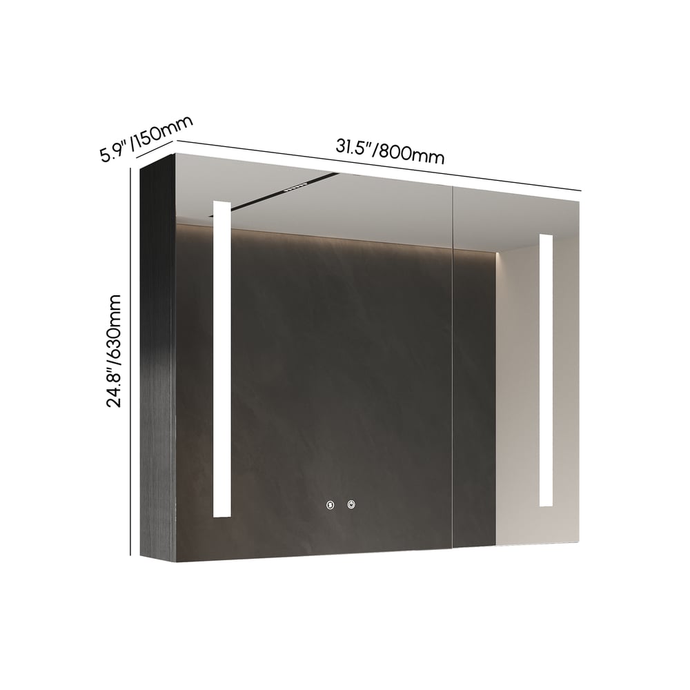 800mm Wall-mount Bathroom Mirror Cabinet with Lights Storage Multi-Function weights dimensions image