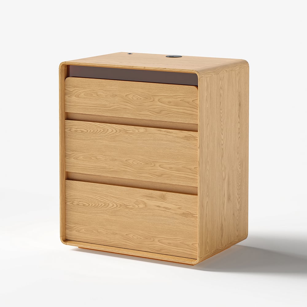 24" Wooden 3-Drawer Smart Nightstand With LED Lighting & Sensor Charging
