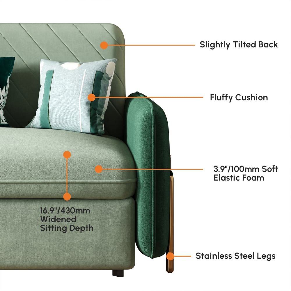 Sofá cama convertible tapizada de 2 plazas en tela terciopelo de 136 cm - verde imagen de ventana