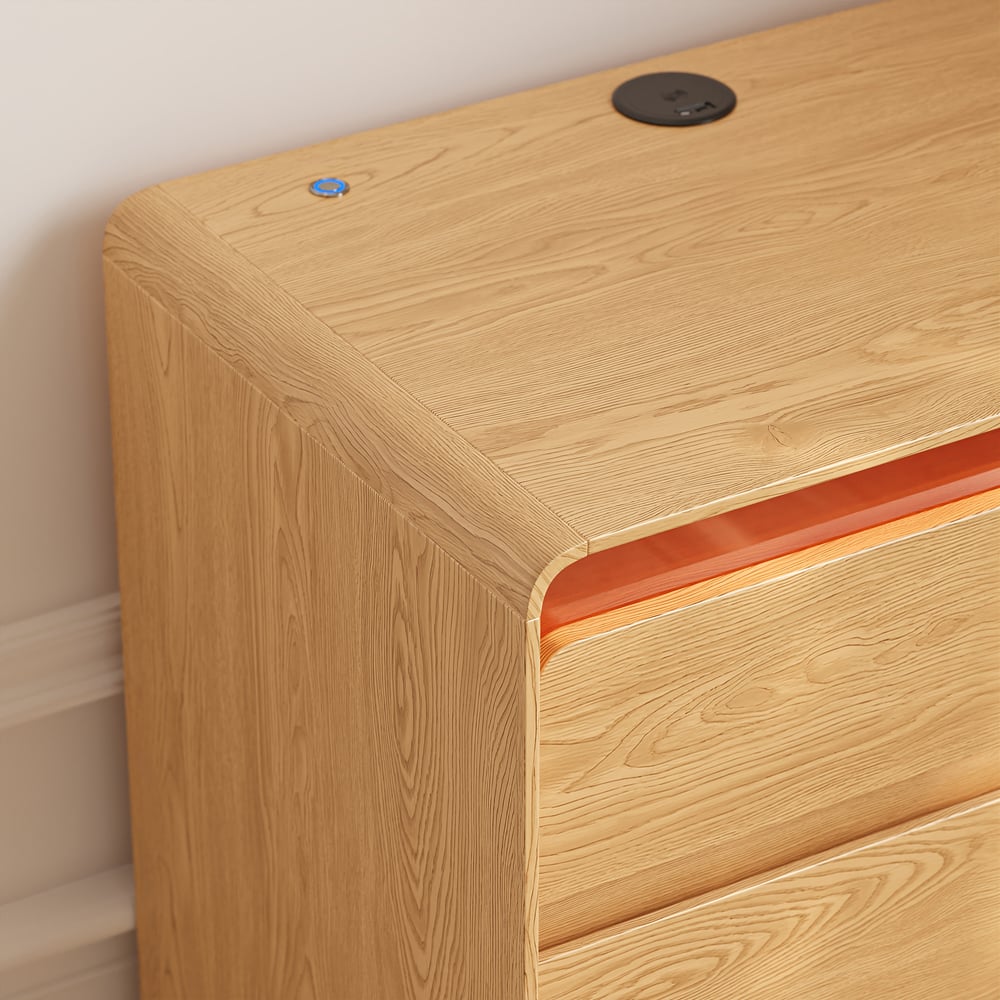 24" Wooden 3-Drawer Smart Nightstand With LED Lighting & Sensor Charging
