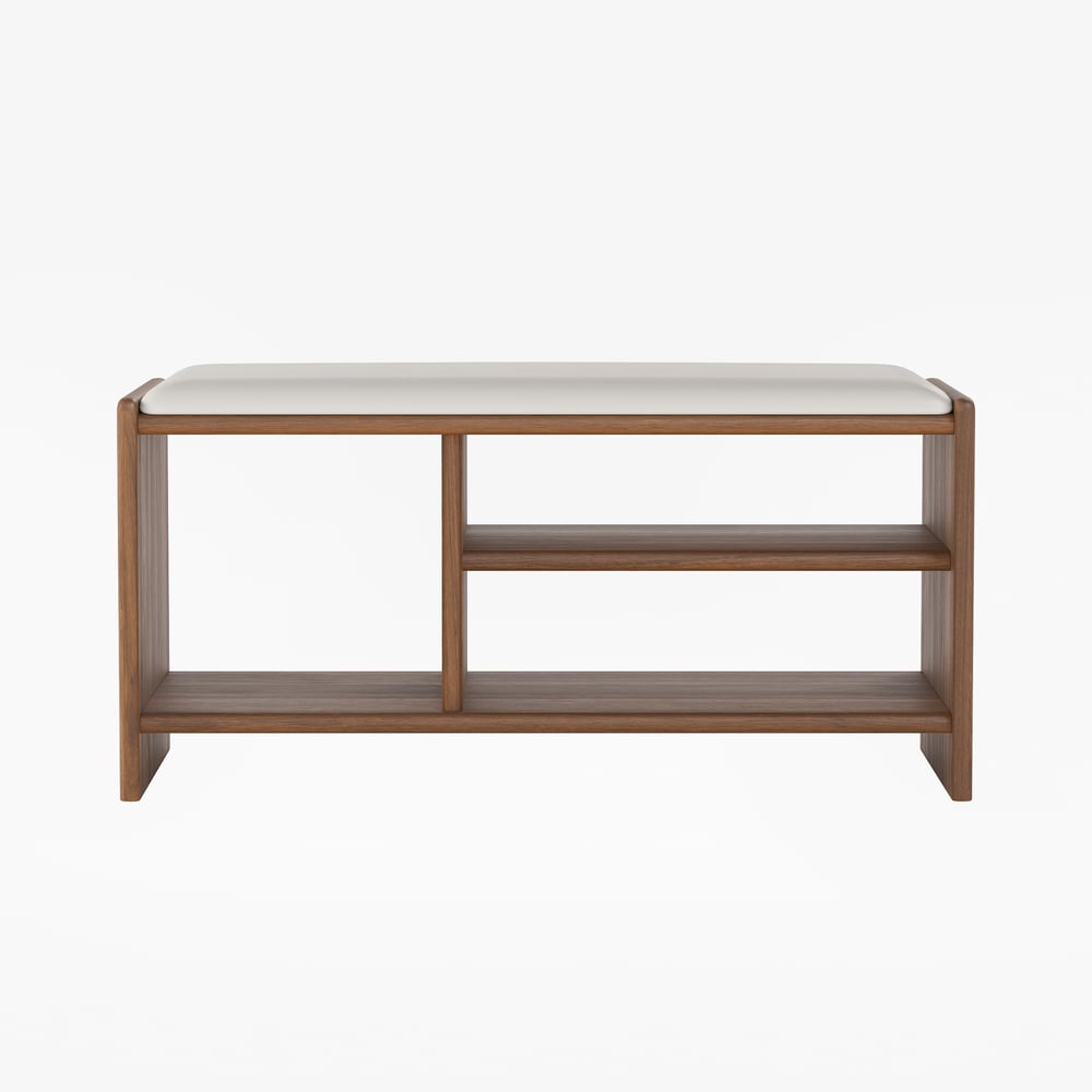 40" Wood Shoe Storage Entryway Bench Leather Upholstered