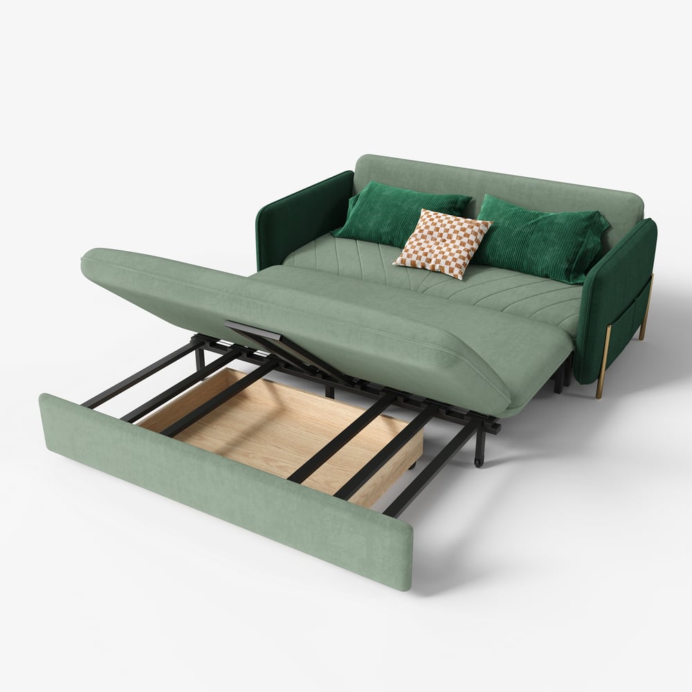 Sofá cama convertible tapizada de 2 plazas en tela terciopelo de 136 cm - verde imagen de ventana