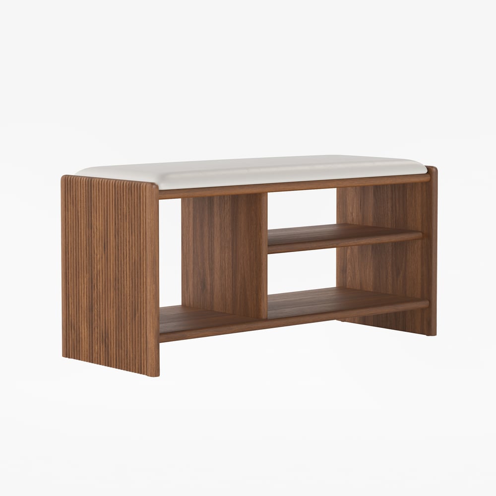 40" Wood Shoe Storage Entryway Bench Leather Upholstered