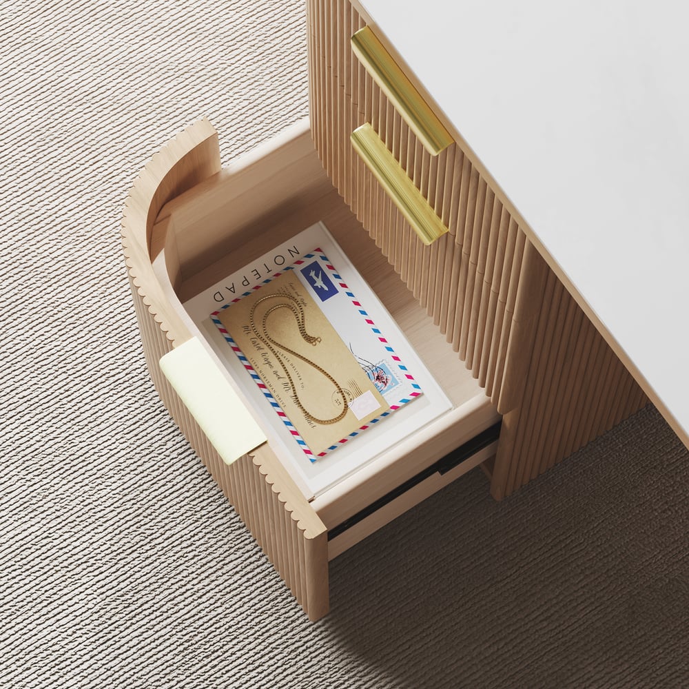 Modern White Ash Wood & Sintered Stone Rectangle Desk with 6 Drawers (63.8")