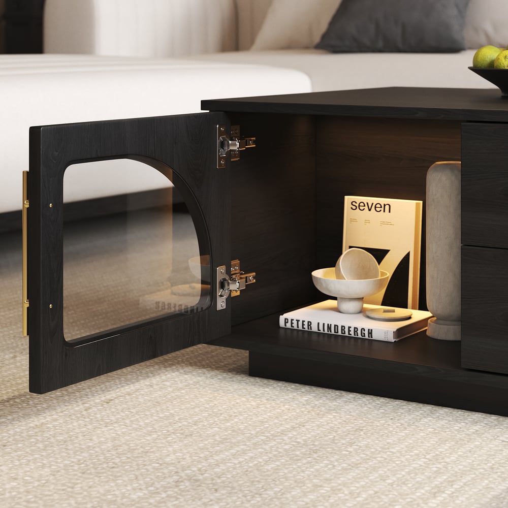 Aeune 47" Arched Glass Doors Coffee Table with Storage and LED