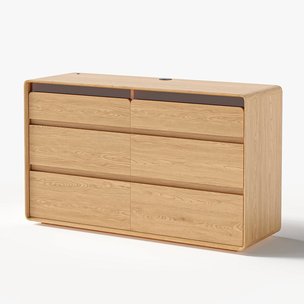47" Wooden 6-Drawer LED Dresser with Charging Station