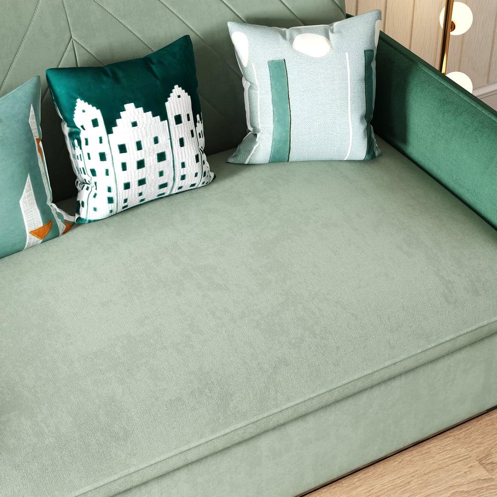 Sofá cama convertible tapizada de 2 plazas en tela terciopelo de 136 cm - verde imagen de ventana