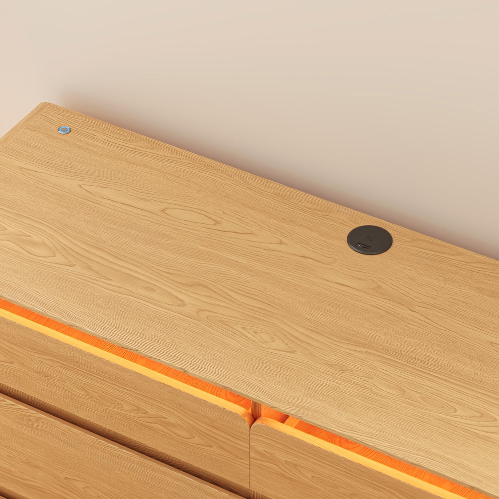 47" Wooden 6-Drawer LED Dresser with Charging Station