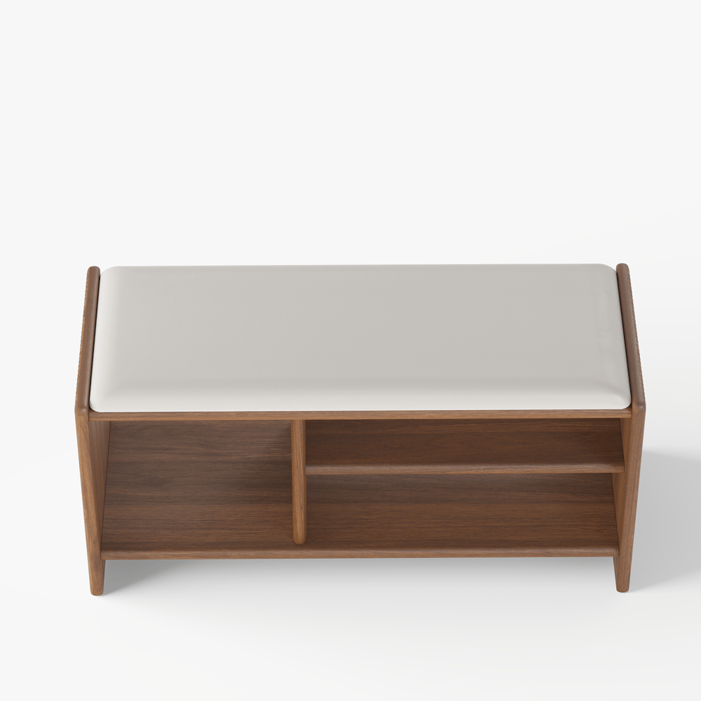 40" Wood Shoe Storage Entryway Bench Leather Upholstered