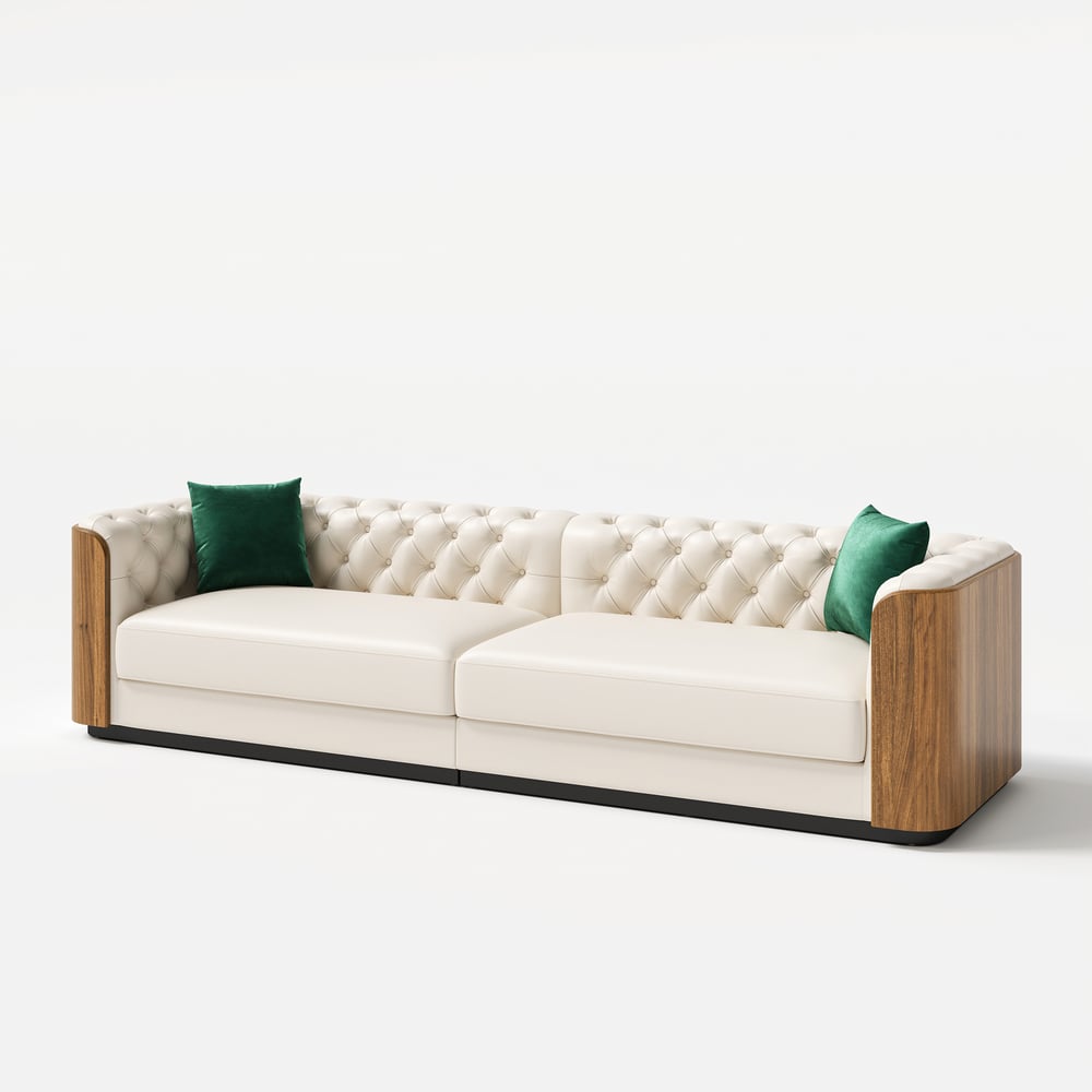 Wovent 111" Faux Leather Tufted 3 Seater Sofa