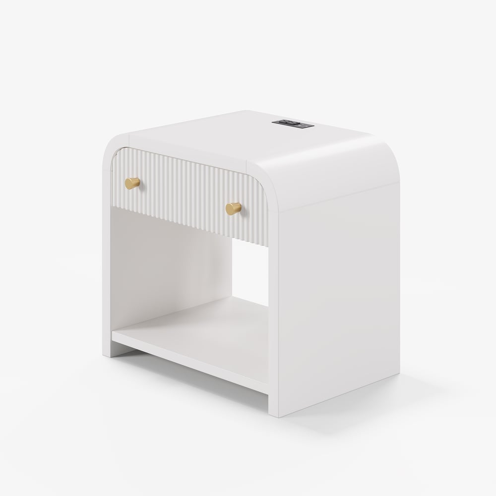 26" Fluted Wide Waterfall Nightstand with Charging Station & Light