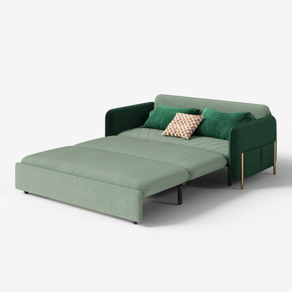 Sofá cama convertible tapizada de 2 plazas en tela terciopelo de 136 cm - verde imagen de ventana
