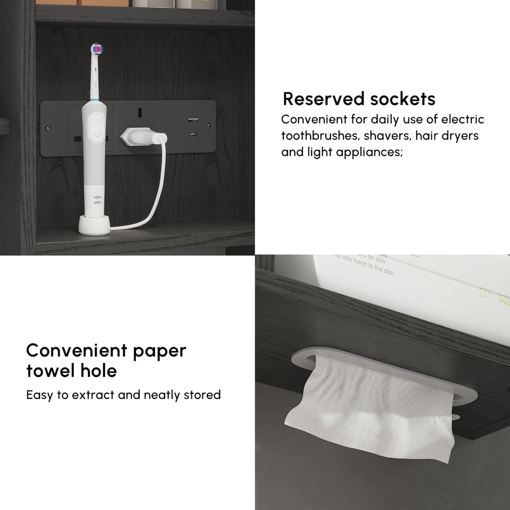 800mm Wall-mount Bathroom Mirror Cabinet with Lights Storage Multi-Function window image