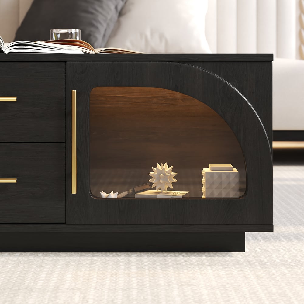 Aeune 47" Arched Glass Doors Coffee Table with Storage and LED