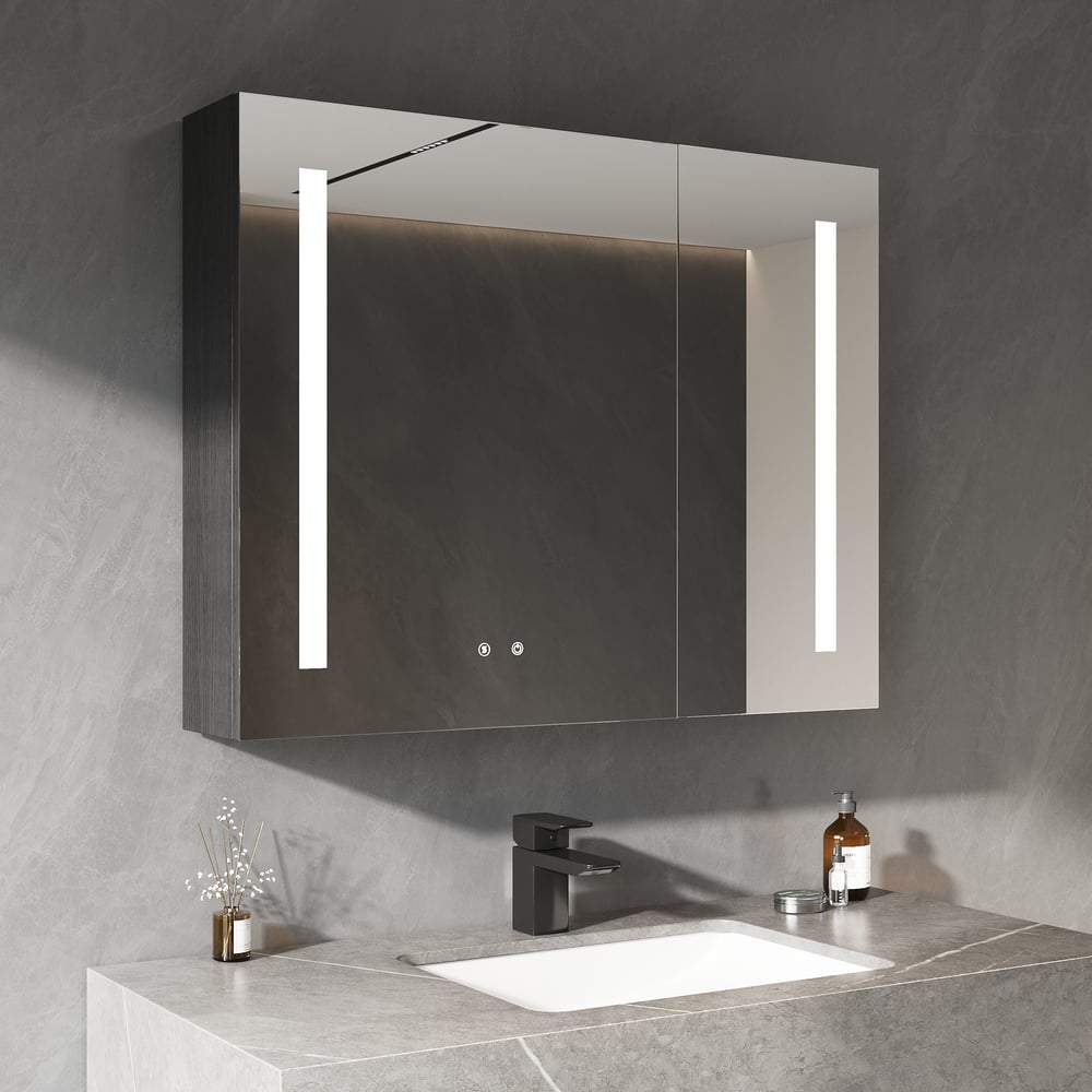 800mm Wall-mount Bathroom Mirror Cabinet with Lights Storage Multi-Function window image