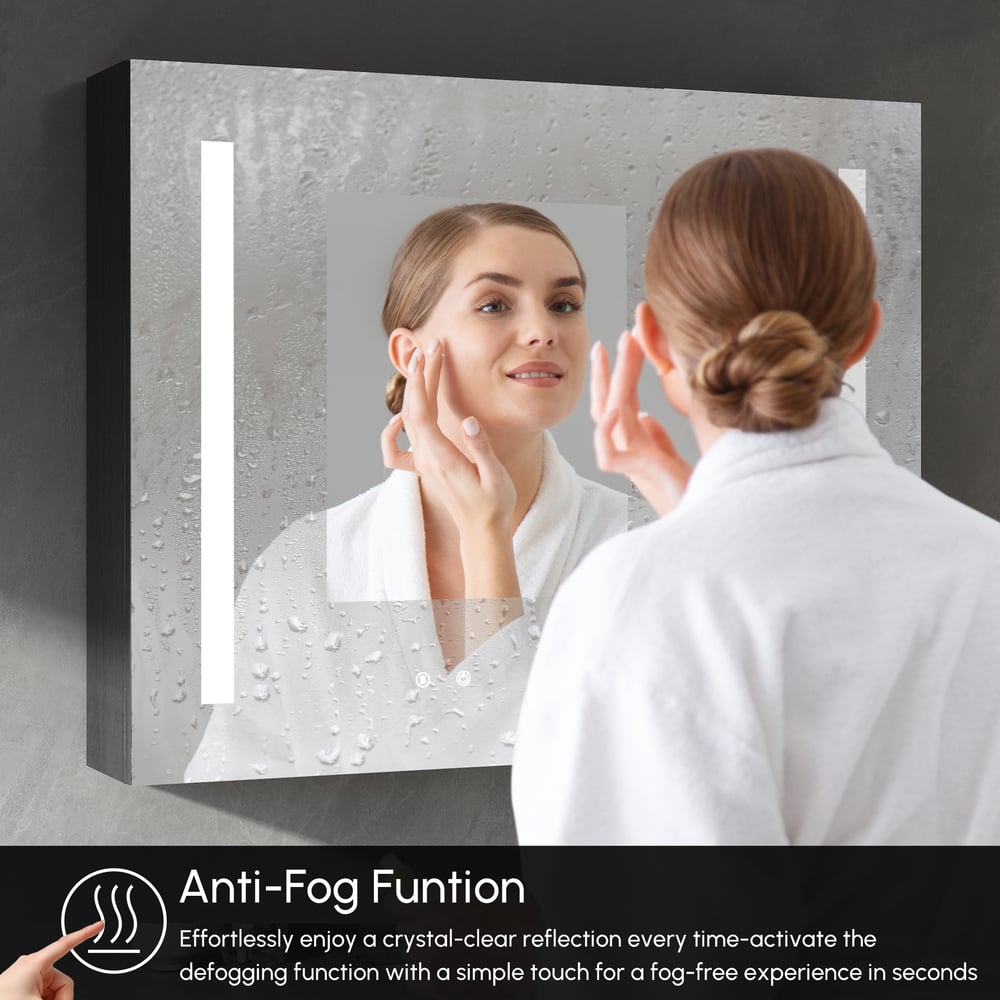 800mm Wall-mount Bathroom Mirror Cabinet with Lights Storage Multi-Function window image