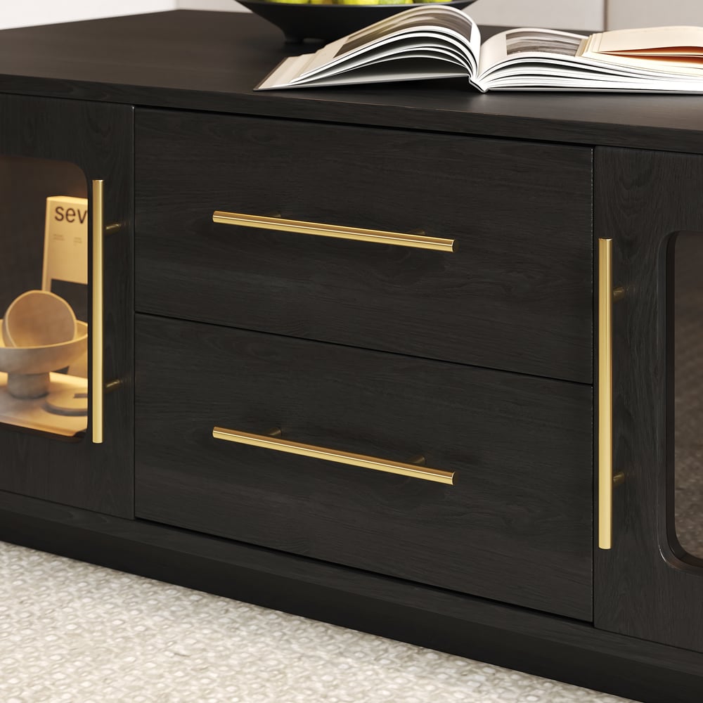 Aeune 47" Arched Glass Doors Coffee Table with Storage and LED
