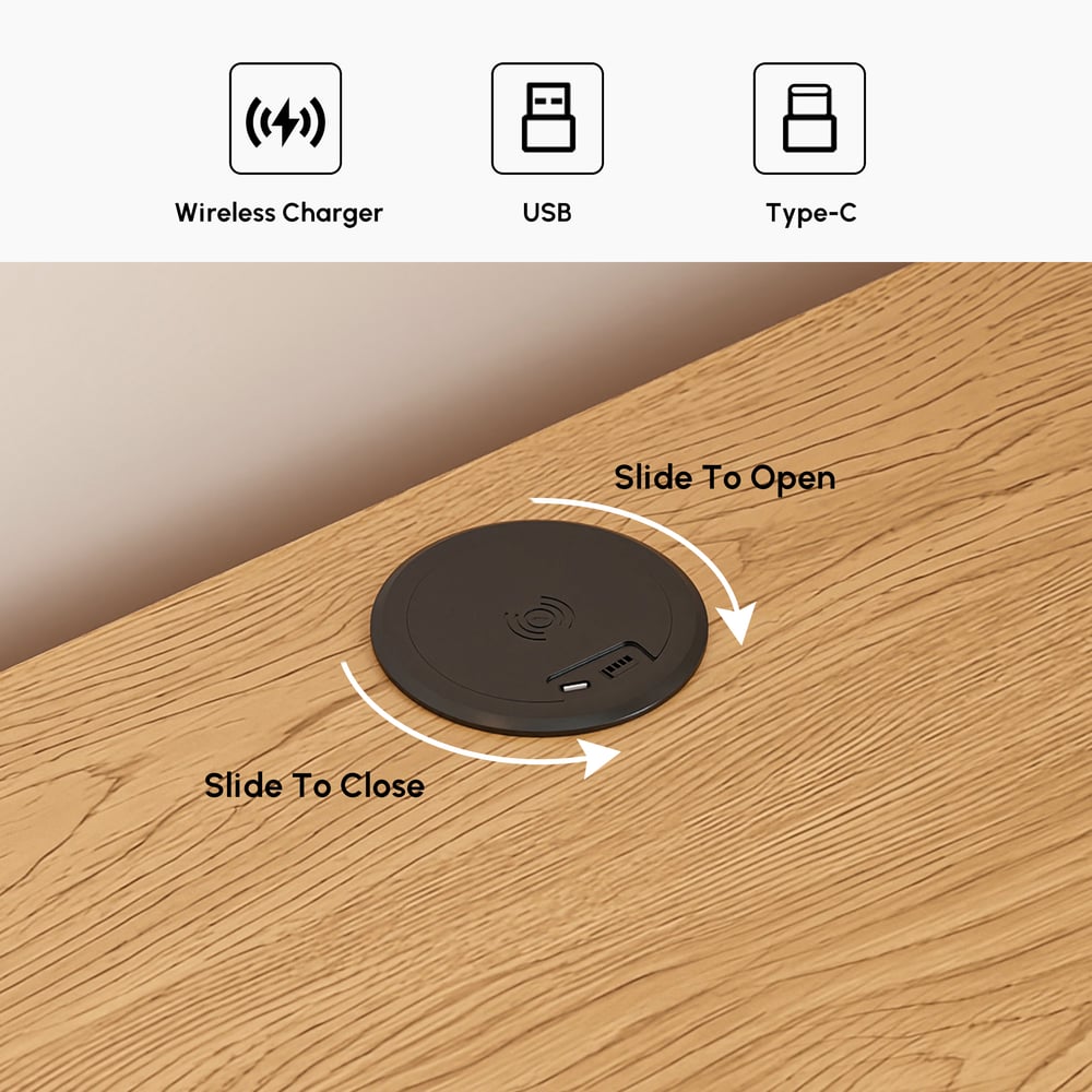 Meloa 600mm dřevěný 3-zásuvkový inteligentní noční stolek s LED osvětlením a nabíjecí stanicí obrázek okna