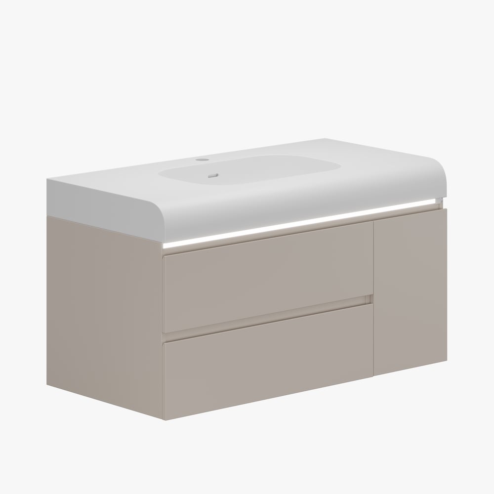 1000mm Wall Hung Soft-Touch Bathroom Vanity with Ample Storages and Adjustable Light window image