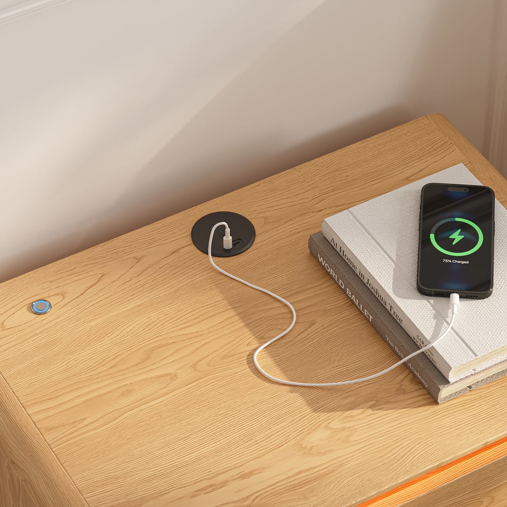 24" Wooden 3-Drawer Smart Nightstand With LED Lighting & Sensor Charging