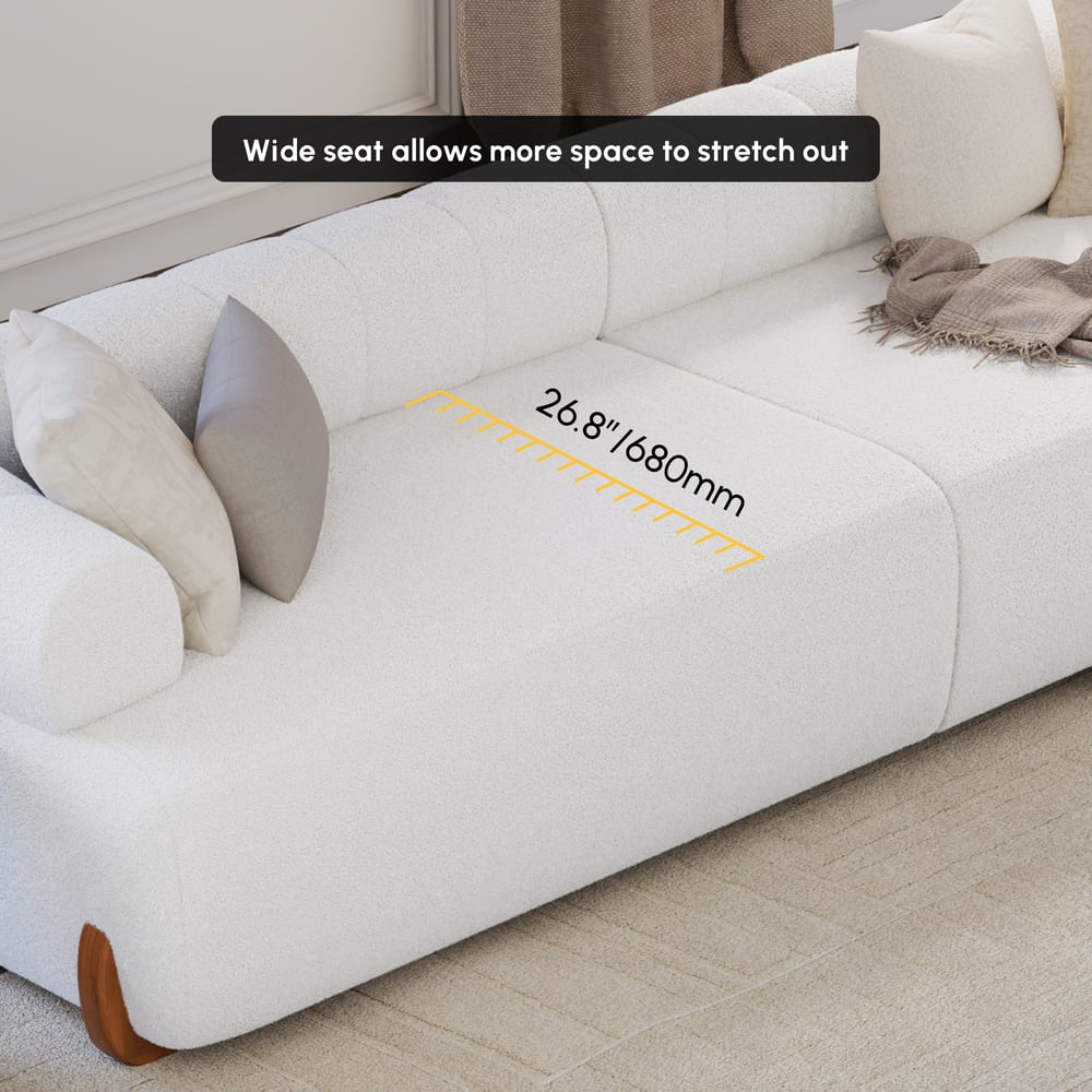 120" 4-Seat Boucle Sectional with Wood Legs