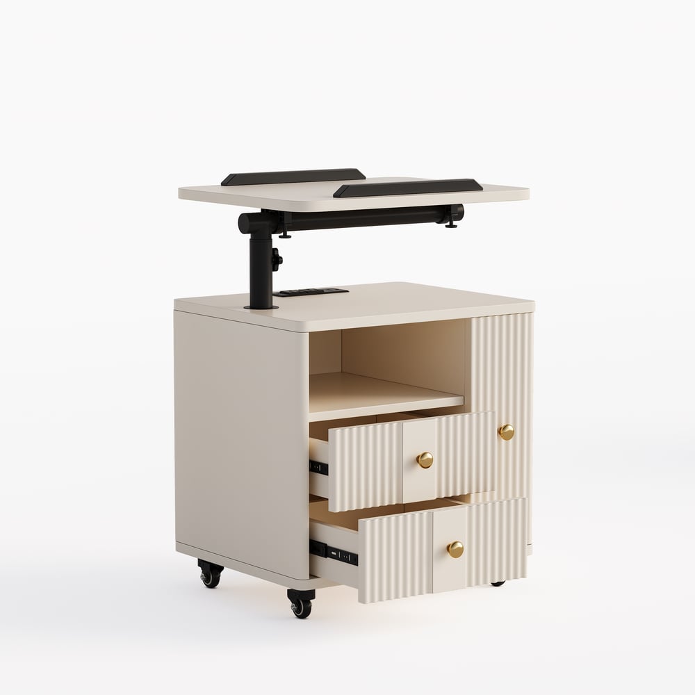 Fluted Smart Nightstand with Lift Up Table & Charging Station