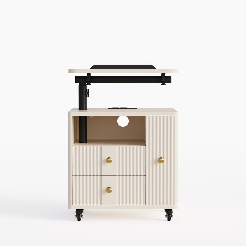 Fluted Smart Nightstand with Lift Up Table & Charging Station