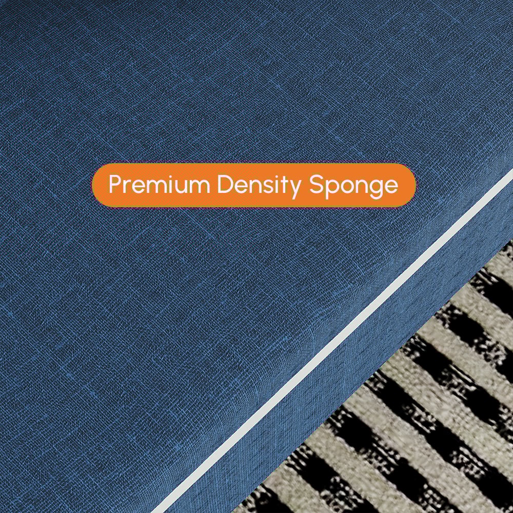 Canapé-lit 2 places en lin avec coffre - bleu image de fenêtre