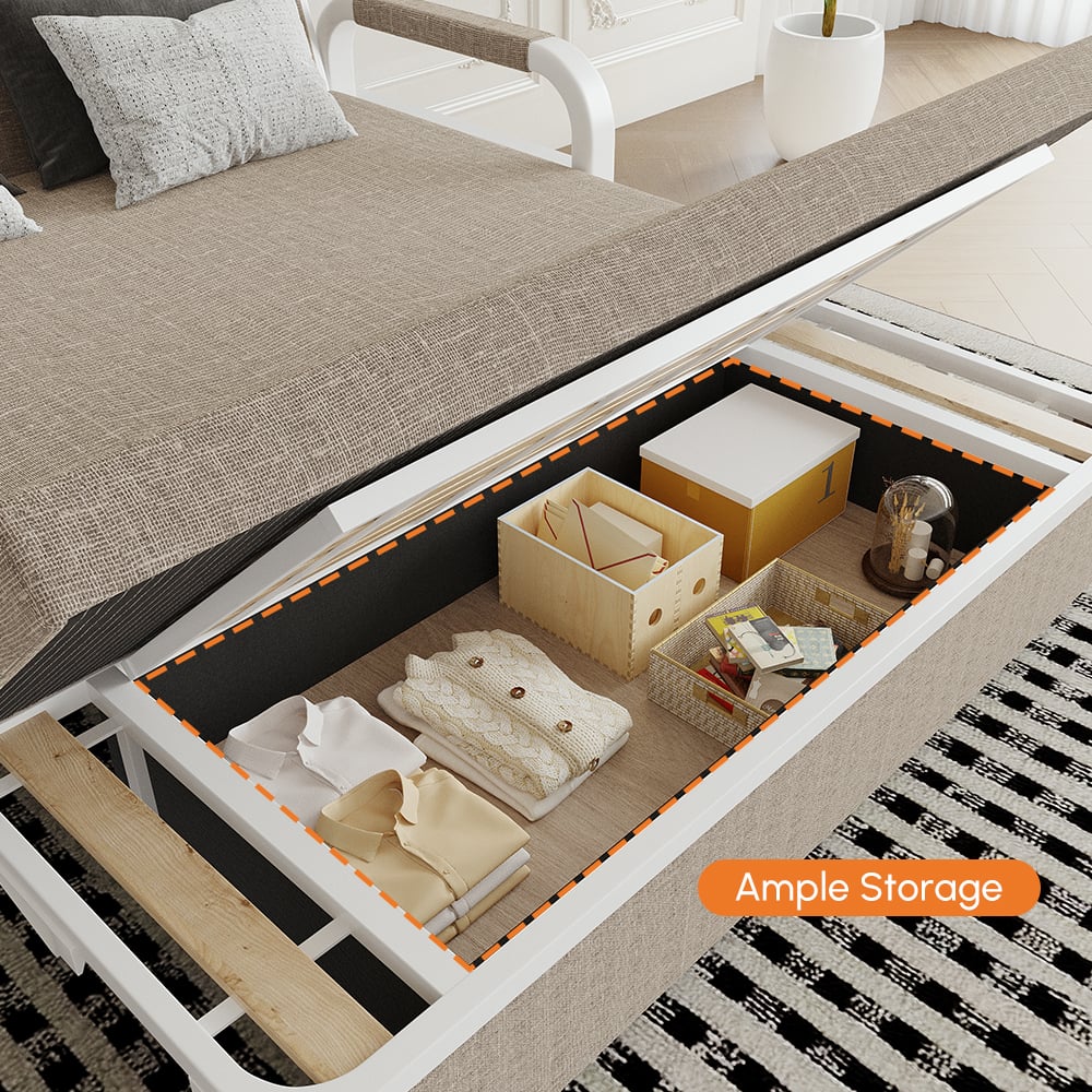 2-seater sofa bed in linen fabric with chest - khaki window image