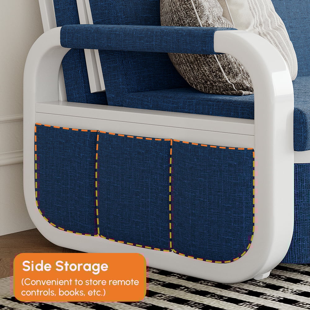 Canapé-lit 2 places en lin avec coffre - bleu image de fenêtre