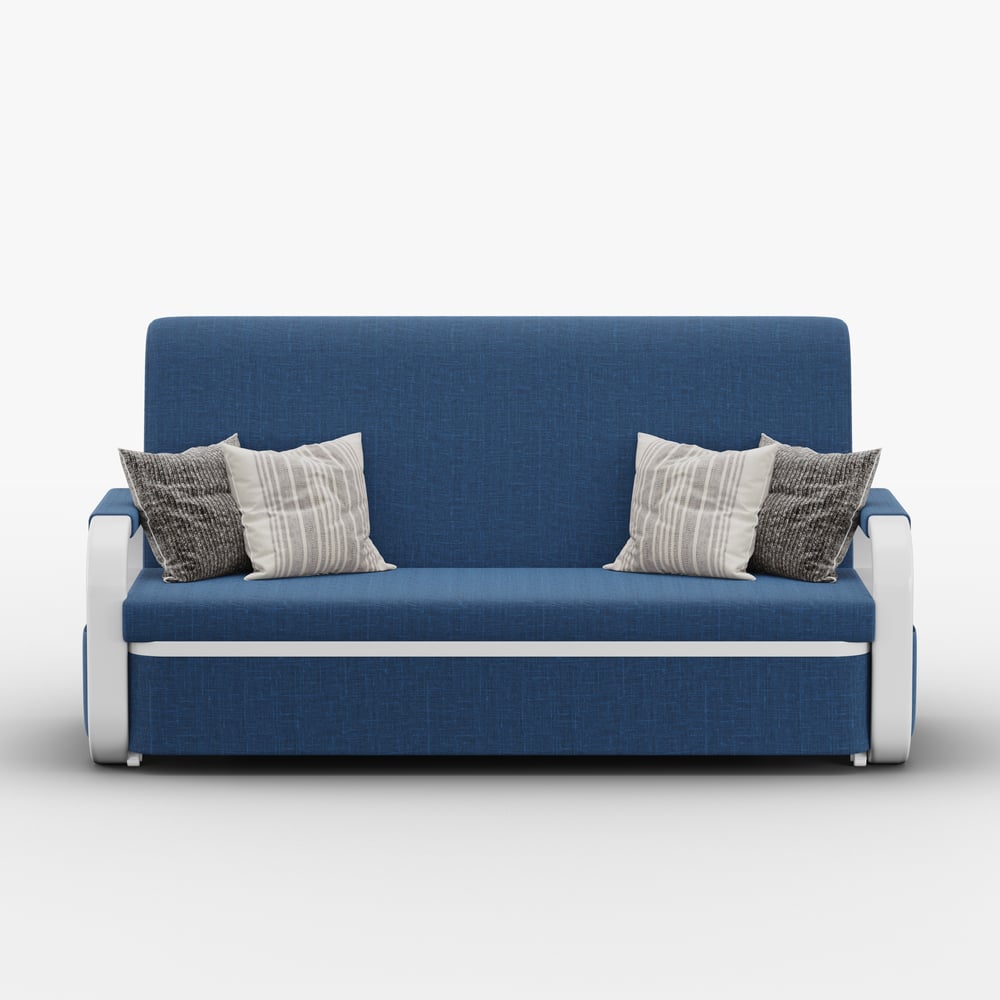 Canapé-lit 2 places en lin avec coffre - bleu image de fenêtre