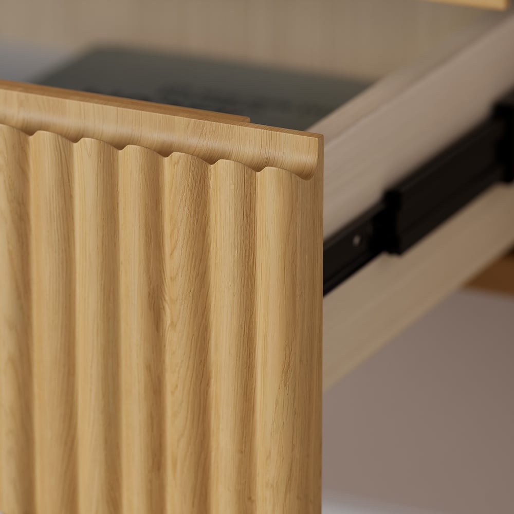 Modern Floating Natural Nightstand with Glass Top & Jewelry Storage Bedside Table window image