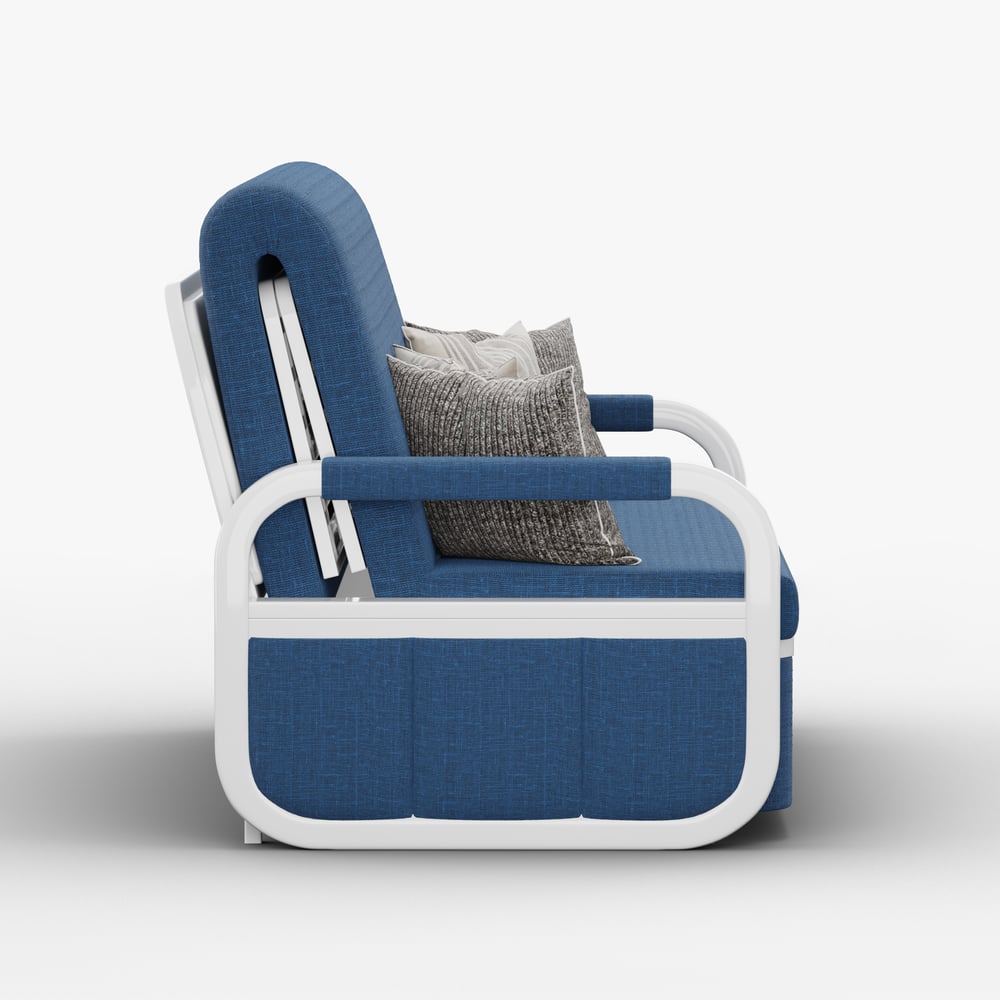 Canapé-lit 2 places en lin avec coffre - bleu image de fenêtre