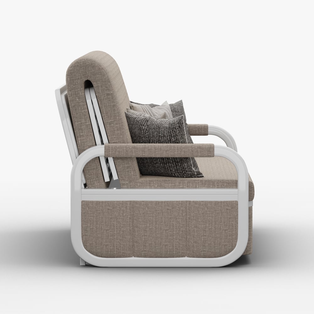 2-seater sofa bed in linen fabric with chest - khaki window image