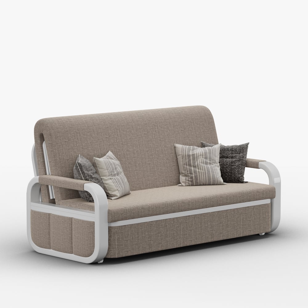 2-seater sofa bed in linen fabric with chest - khaki window image