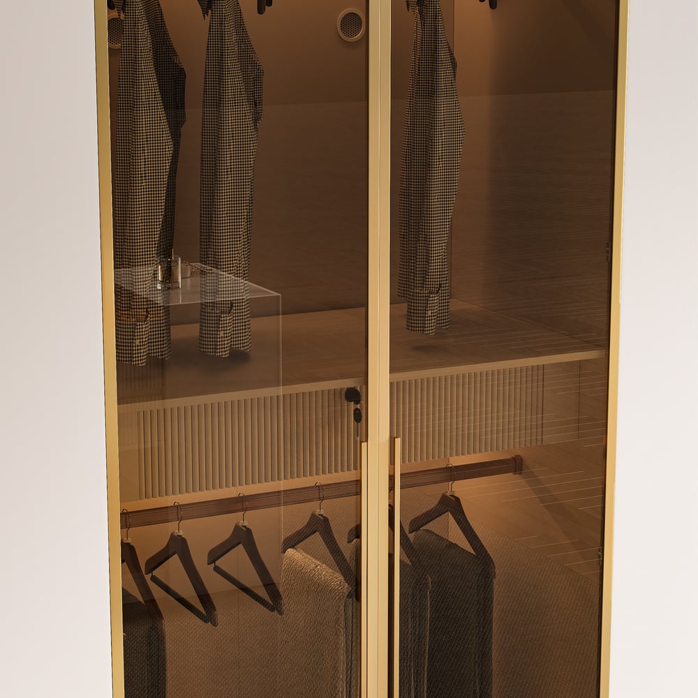 Minimalist and Luxurious 6-Door Wardrobe with Glass Display and Lighting