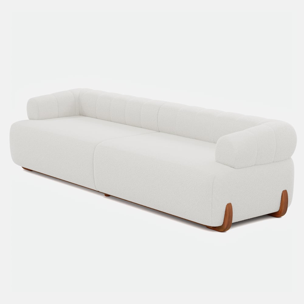 120" 4-Seat Boucle Sectional with Wood Legs