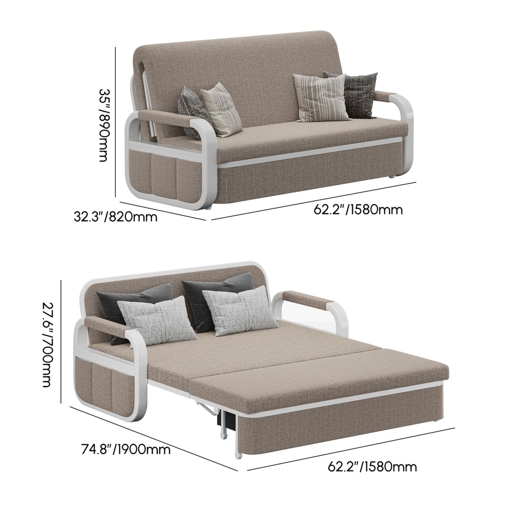 2-seater sofa bed in linen fabric with chest - khaki weights dimensions image