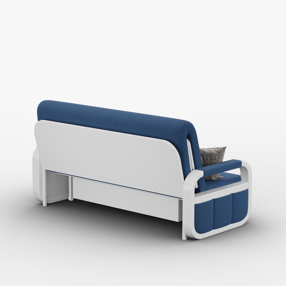 Canapé-lit 2 places en lin avec coffre - bleu image de fenêtre