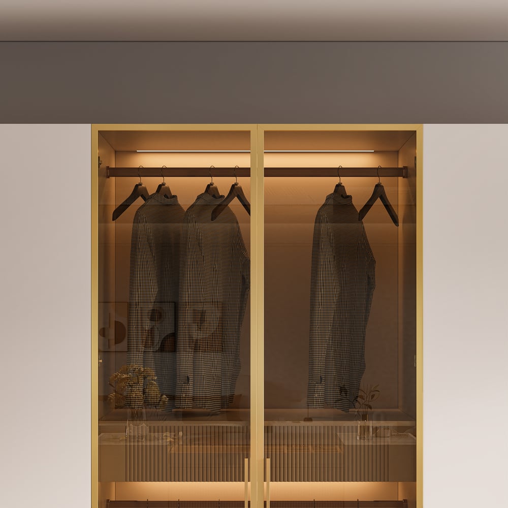Minimalist and Luxurious 6-Door Wardrobe with Glass Display and Lighting