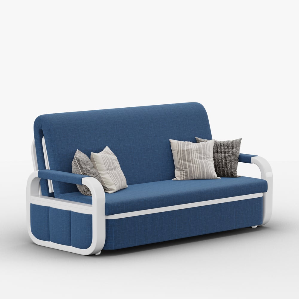 Canapé-lit 2 places en lin avec coffre - bleu image de fenêtre