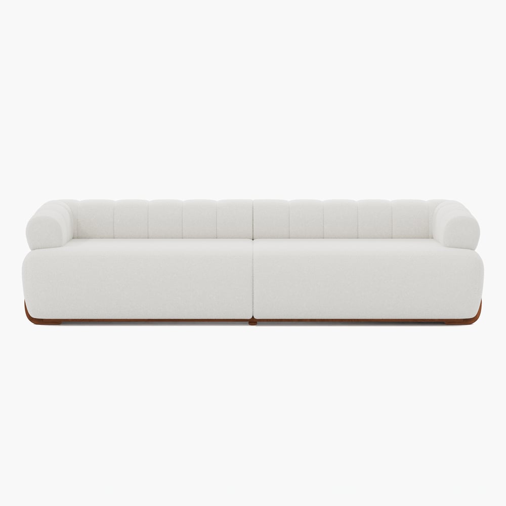 120" 4-Seat Boucle Sectional with Wood Legs