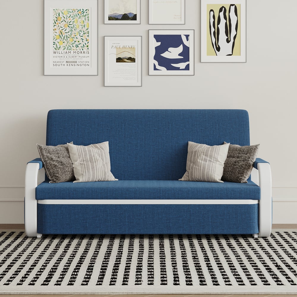 Canapé-lit 2 places en lin avec coffre - bleu image de fenêtre