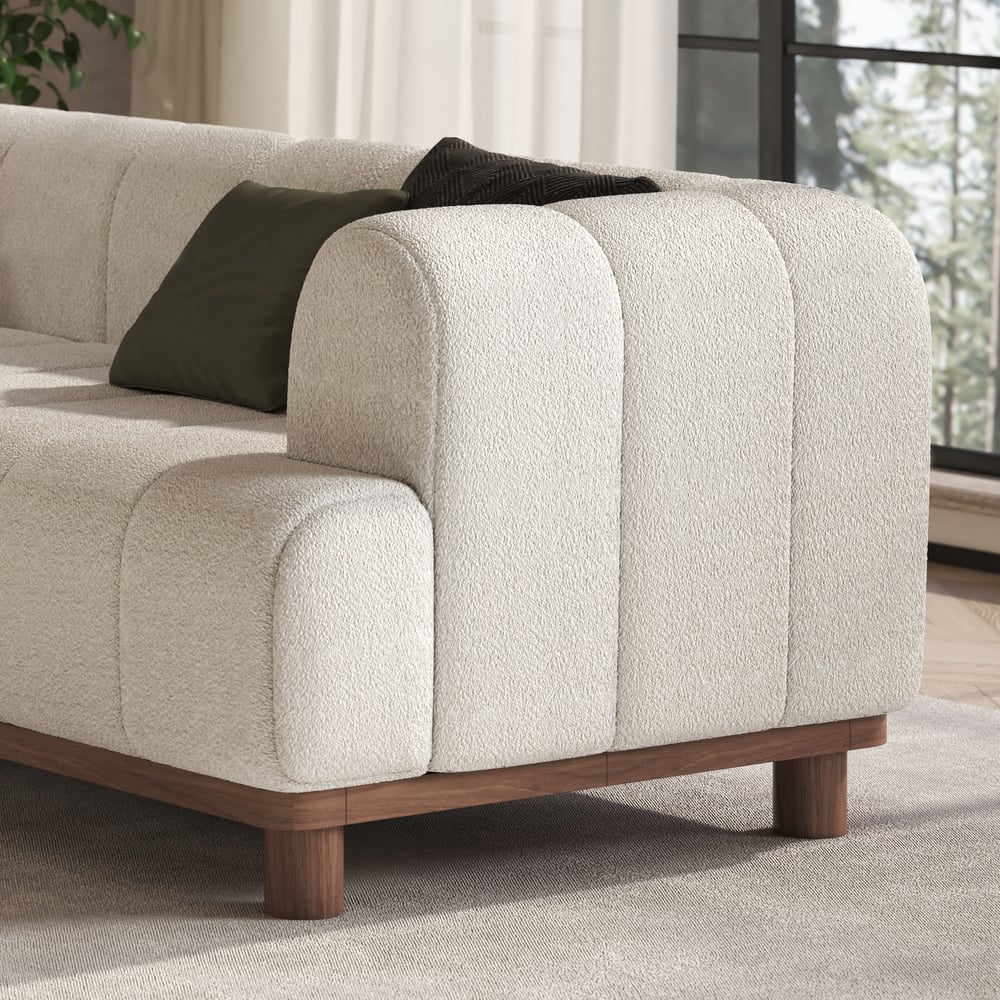 2000mm Boucle 2-Piece Sofa with Wood Legs