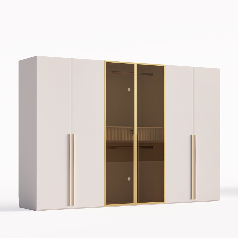 Minimalist and Luxurious 6-Door Wardrobe with Glass Display and Lighting