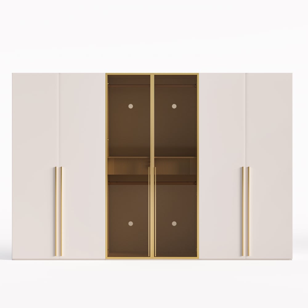 Minimalist and Luxurious 6-Door Wardrobe with Glass Display and Lighting